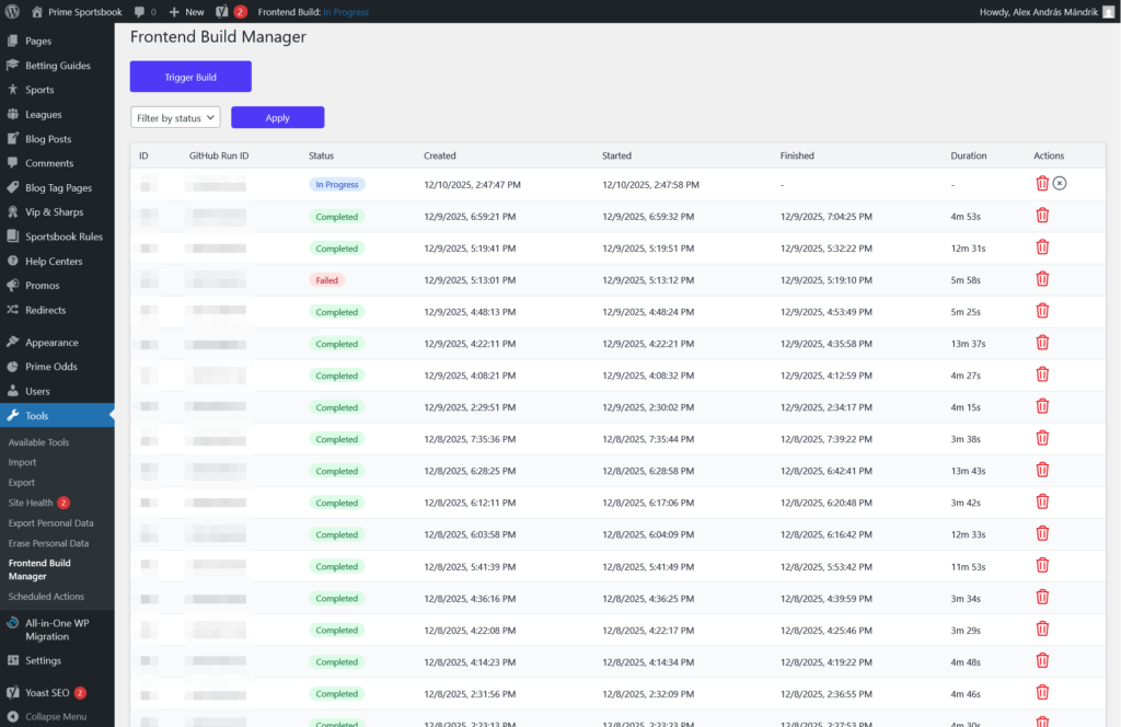 Prime Sportsbook Frontend Build Manager - Desktop