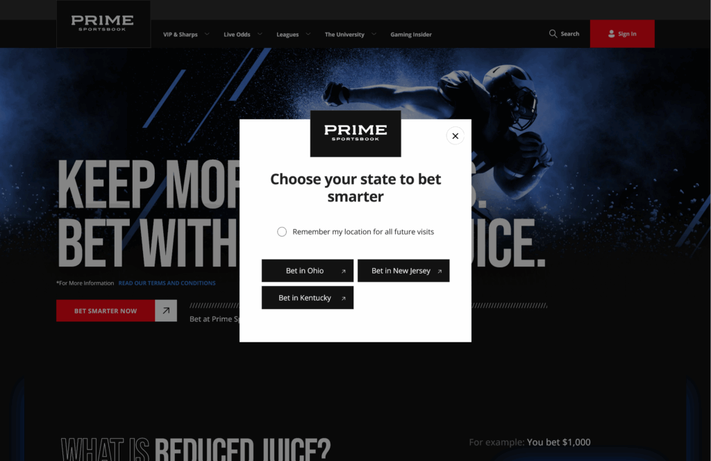 Prime Sportsbook State Selector Modal - Desktop
