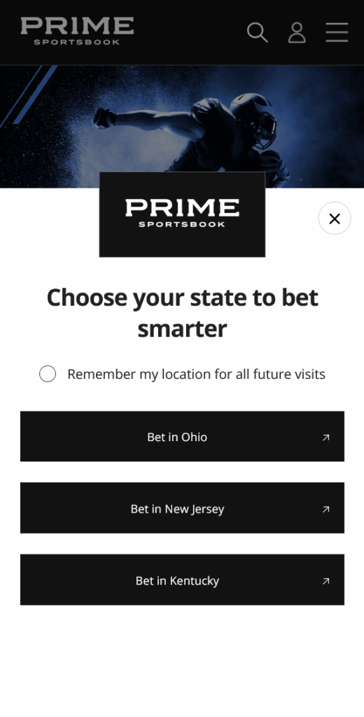 Prime Sportsbook State Selector Modal - Mobile
