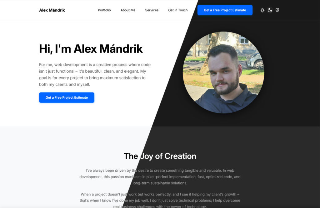 Portfolio Website About Page Desktop