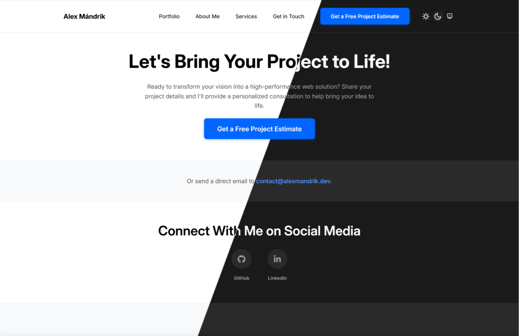 Portfolio Website Contact Page Desktop