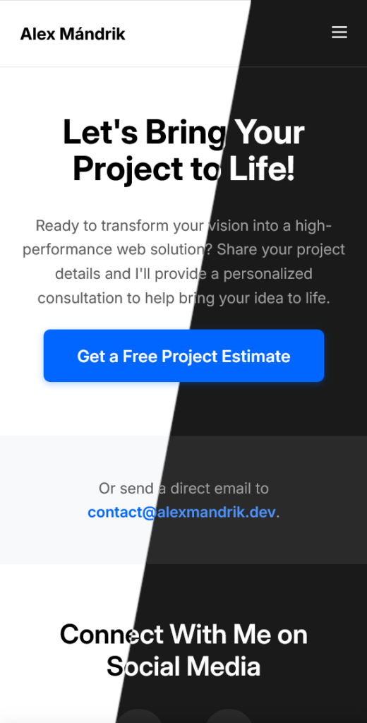 Portfolio Website Contact Page Mobile