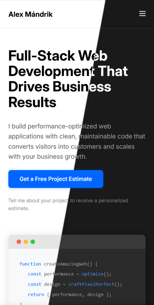 Portfolio Website Homepage Hero Mobile