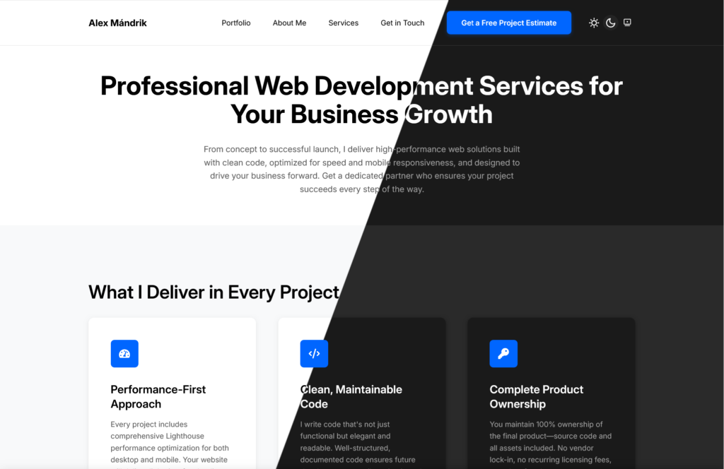Portfolio Website Services Page Desktop