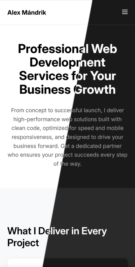 Portfolio Website Services Page Mobile